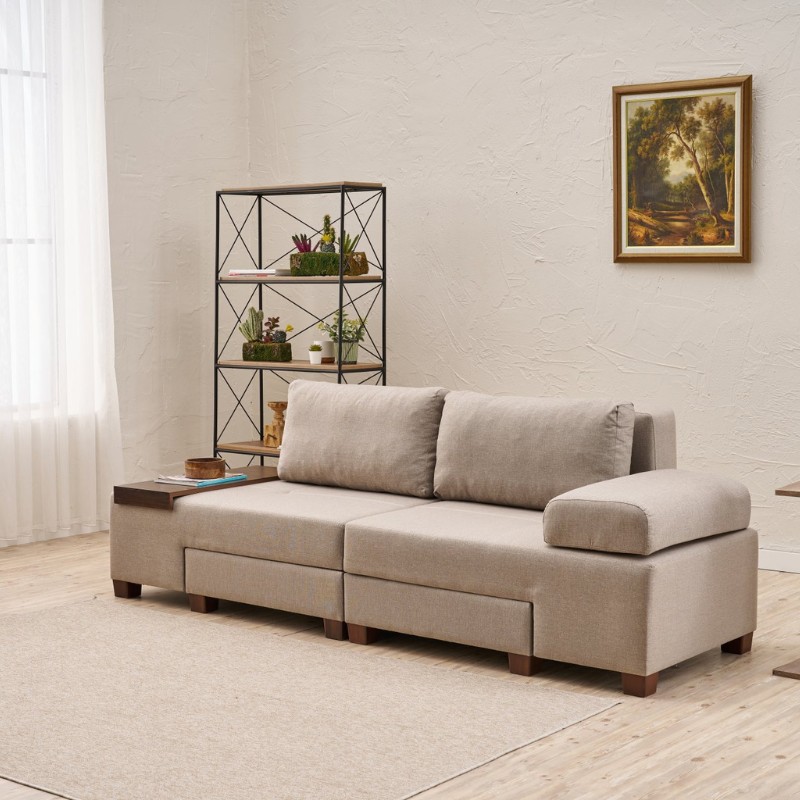 Καναπές - Κρεβάτι Πολυμορφικός Perenna Megapap Τριθέσιος Υφασμάτινος Χρώμα Κρεμ 233X93X83Εκ.