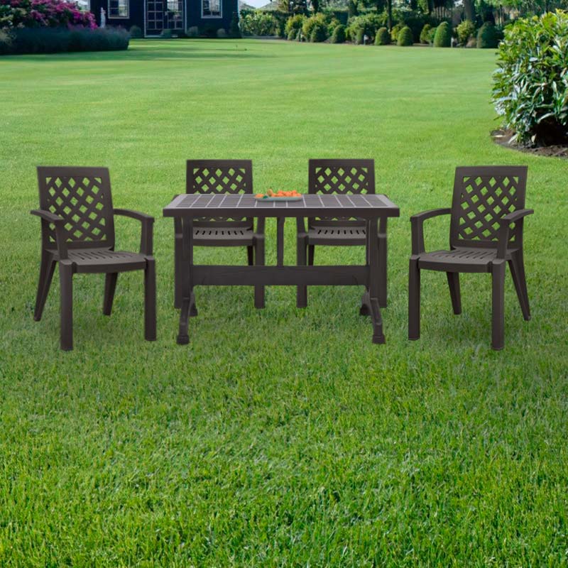 Σετ Τραπεζαρία Κήπου Callan Megapap 5Τμχ Πολυπροπυλενίου Τραπέζι 120X70 - Πολυθρόνα Χρώμα Καφέ S_Gp046-0002,1+Gp046-0004,3X4