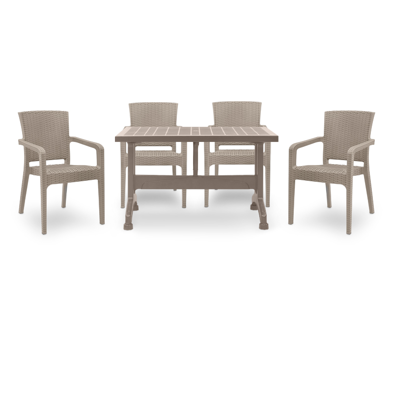 Σετ Τραπεζαρία Κήπου Callan Megapap 5Τμχ Πολυπροπυλενίου Τραπέζι 120X70 - Πολυθρόνα Recycled Χρώμα Cappuccino S_Gp046-0002,2+Gp046-0001,3X4