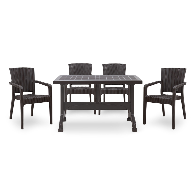 Σετ Τραπεζαρία Κήπου Callan Megapap 5Τμχ Πολυπροπυλενίου Τραπέζι 140X70 - Πολυθρόνα Recycled Χρώμα Καφέ S_Gp046-0003,1+Gp046-0001,2X4