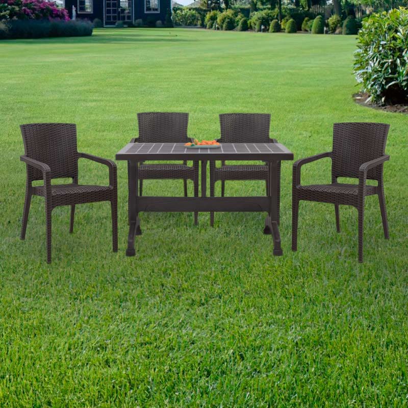 Σετ Τραπεζαρία Κήπου Callan Megapap 5Τμχ Πολυπροπυλενίου Τραπέζι 140X70 - Πολυθρόνα Recycled Χρώμα Καφέ S_Gp046-0003,1+Gp046-0001,2X4