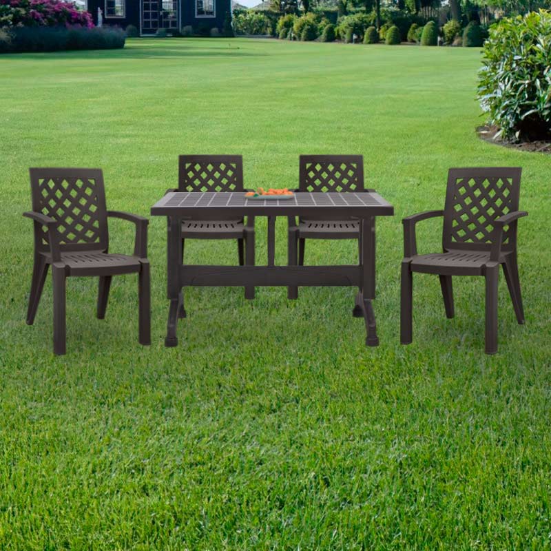 Σετ Τραπεζαρία Κήπου Callan Megapap 5Τμχ Πολυπροπυλενίου Τραπέζι 140X70 - Πολυθρόνα Χρώμα Καφέ S_Gp046-0003,1+Gp046-0004,3X4