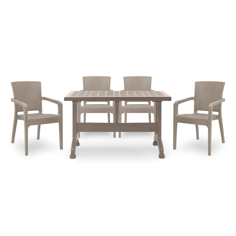Σετ Τραπεζαρία Κήπου Callan Megapap 5Τμχ Πολυπροπυλενίου Τραπέζι 140X70 - Πολυθρόνα Recycled Χρώμα Cappuccino S_Gp046-0003,2+Gp046-0001,3X4