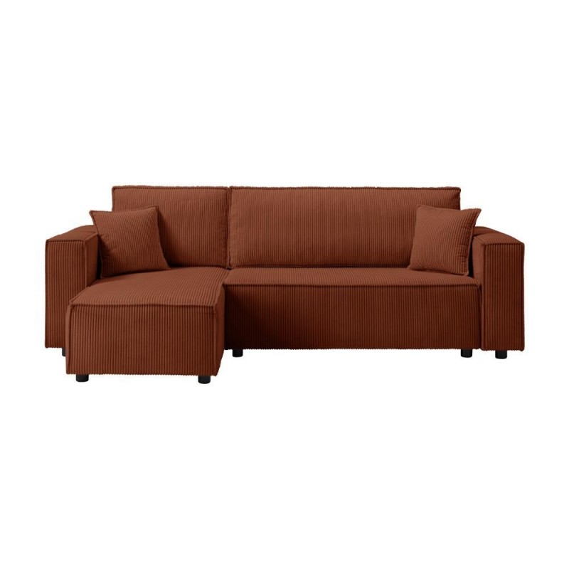 Καναπές - διπλό κρεβάτι Nextdeco γωνιακός με αποθηκευτικό χώρο κεραμιδί Υ82×240×92-142εκ