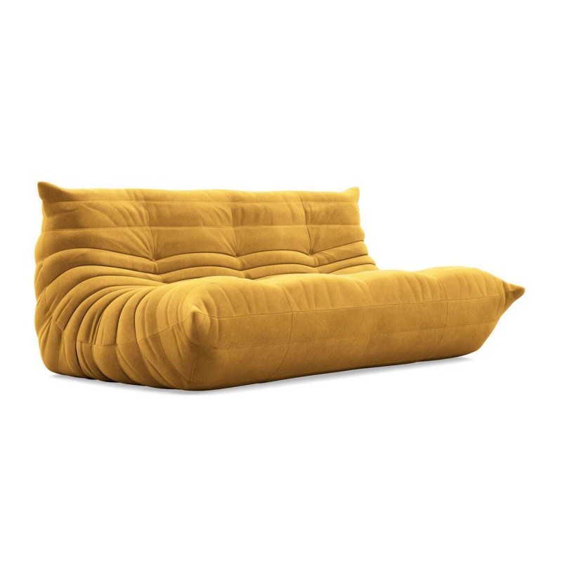 Καναπές-πουφ τριθέσιο από suede  σε κίτρινο χρώμα 174x102x70εκ.
