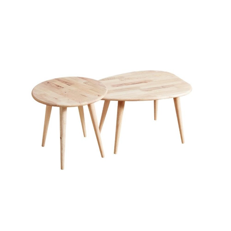 Τραπεζάκια σαλονιού σετ 2 Nextdeco Natural μασίφ ξύλο Υ38,5x70x49,5εκ - Y43xØ45εκ.