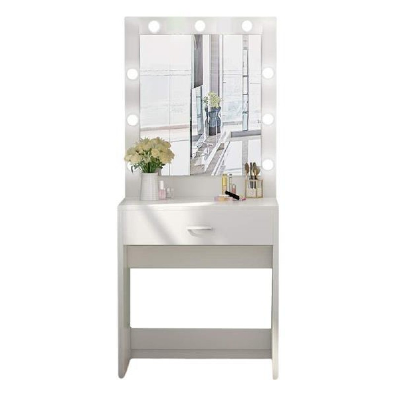 Nextdeco έπιπλο Make up με καθρέφτη, συρτάρι και LED φωτισμό, Υ150x60x40εκ.