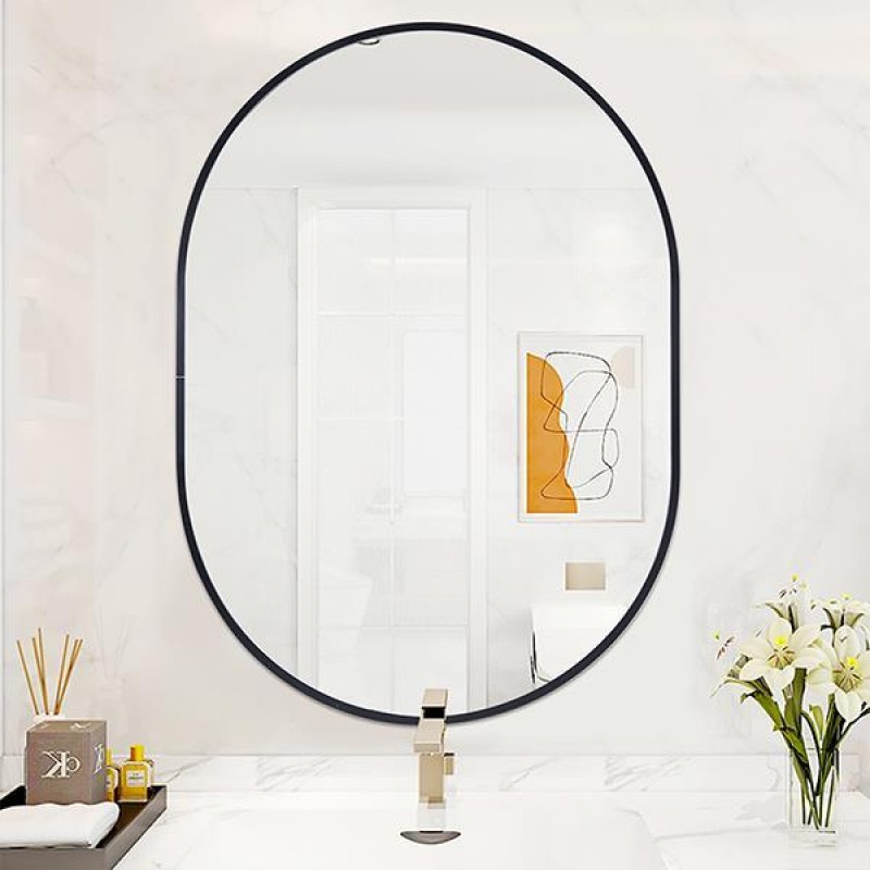 Καθρέφτης επιτοίχιος οβάλ με μαύρο μεταλλικό πλαίσιο 50x70εκ.