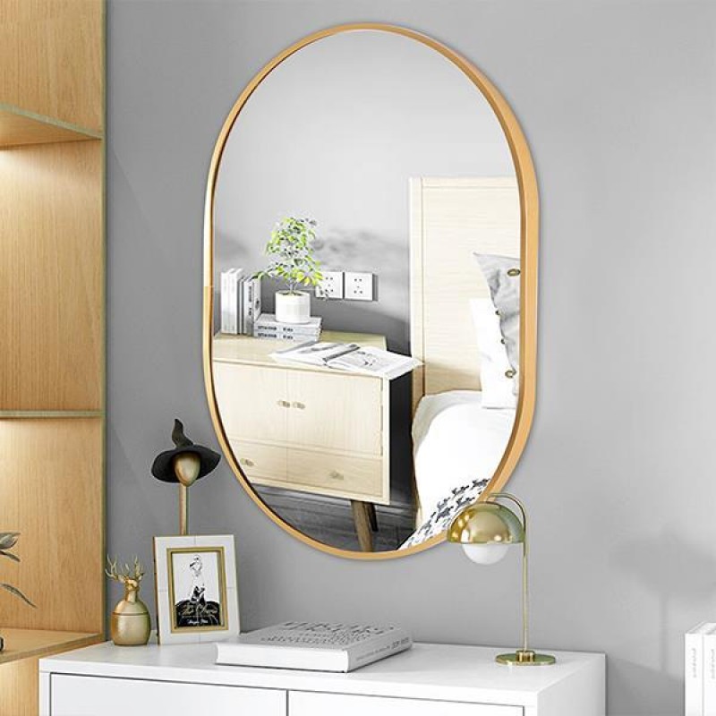 Καθρέφτης επιτοίχιος οβάλ με χρυσό μεταλλικό πλαίσιο 50x70εκ.