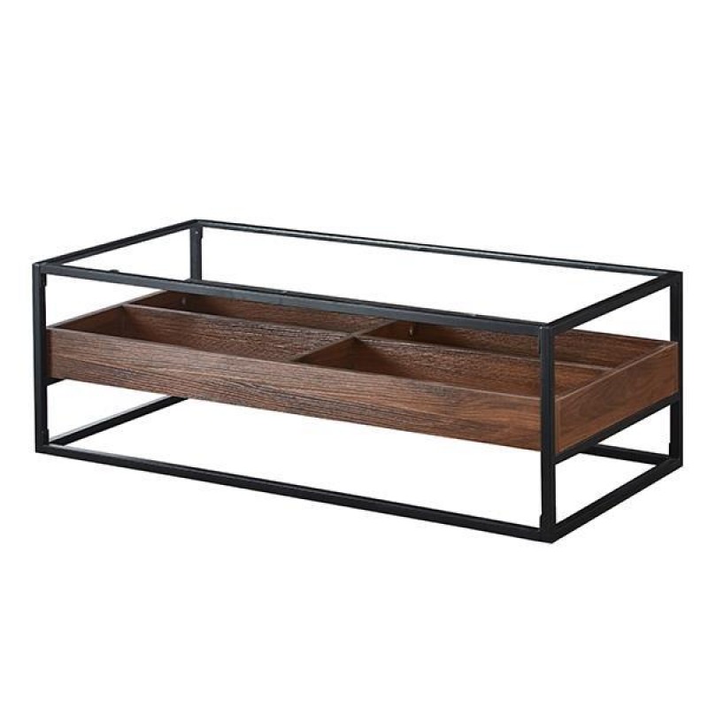 Τραπέζι μέσης με μεταλλικό σκελετό, γυάλινη επιφάνεια και ράφι από MDF Υ40x120x60εκ.