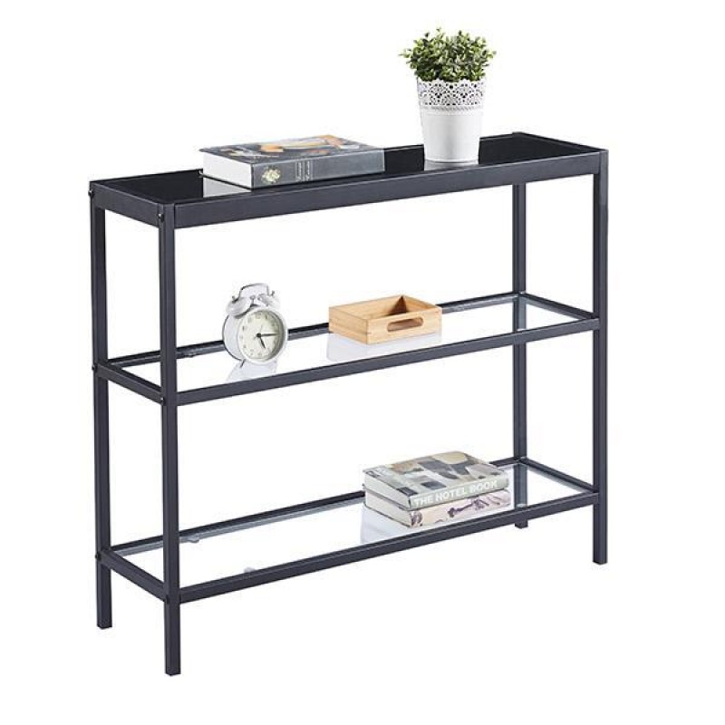 Κονσόλα με μεταλλικό σκελετό και γυάλινες επιφάνειες Υ76x91,5x25,5εκ.