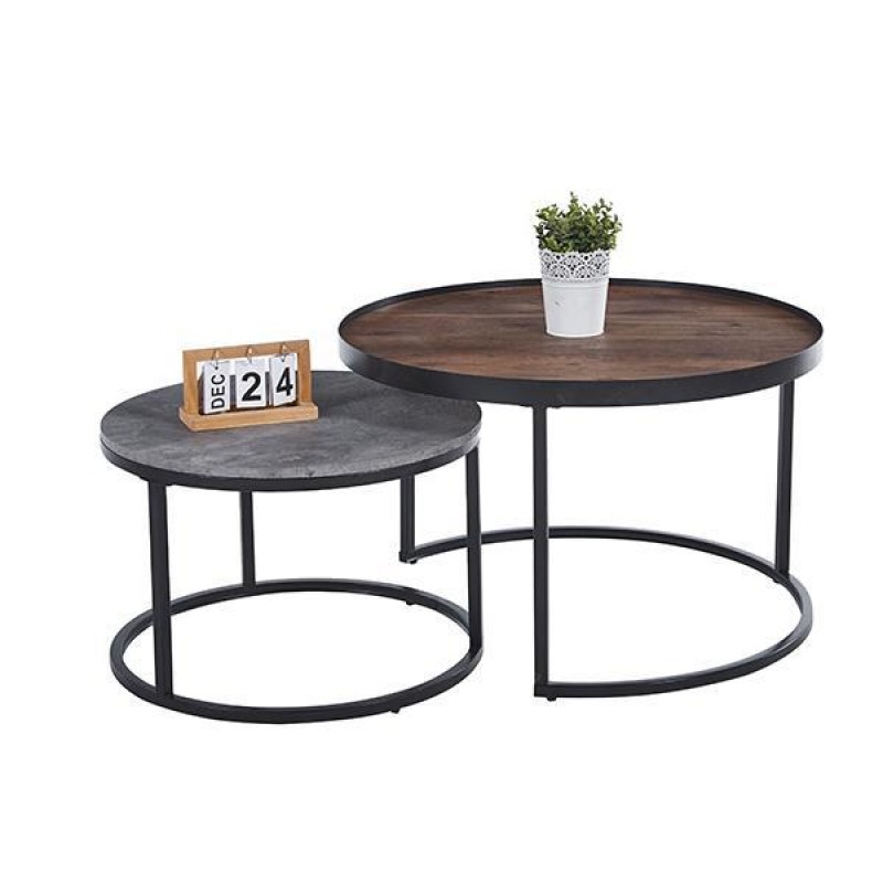 Τραπεζάκια σετ2  από μέταλλο και MDF Ø80xΥ50εκ. - Ø60xΥ40εκ.