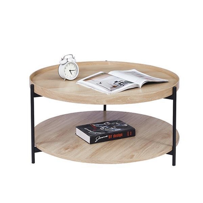 Τραπέζι σαλονιού 2 επιπέδων από μέταλλο και MDF Ø80xΥ40εκ.