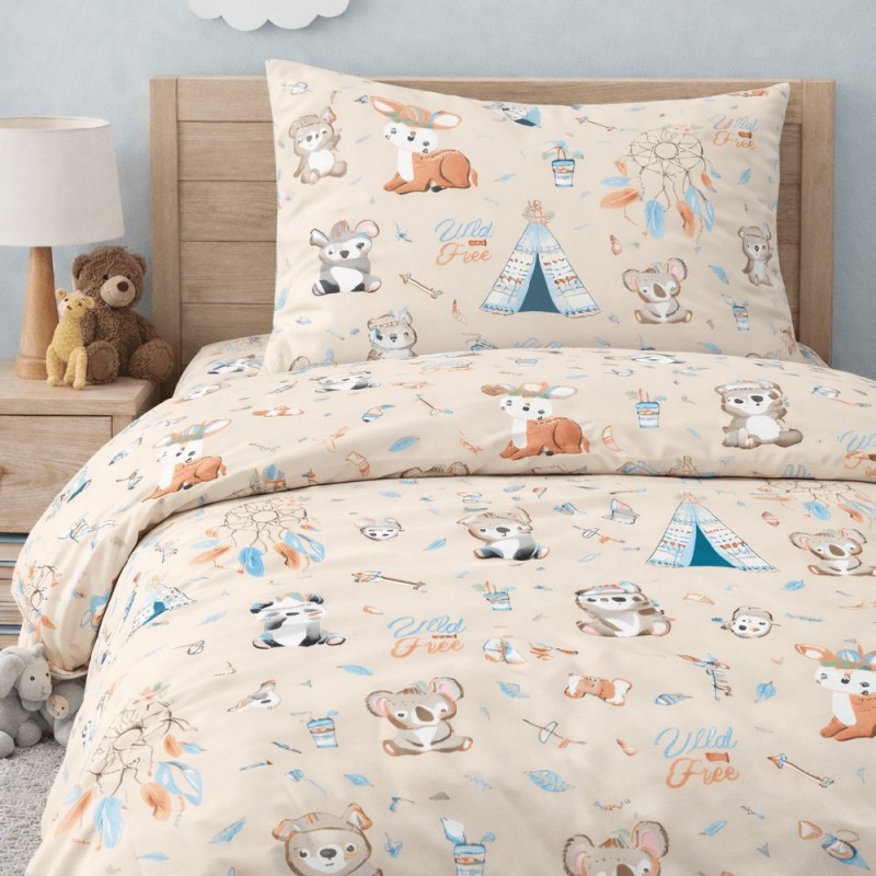 Σετ παιδικά σεντόνια μονά boho animals από 100% βαμβάκι 170x260εκ.