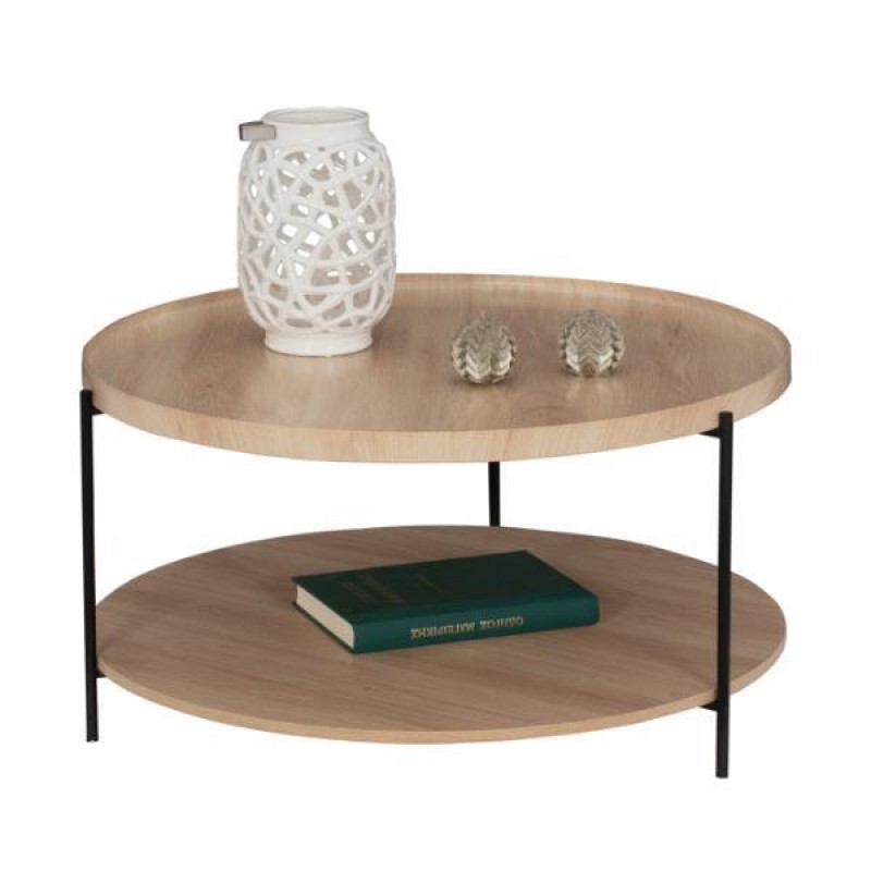 Τραπέζι σαλονιού MATTEO 2 επιπέδων στρογγυλό φυσικό-μαύρο ⌀75xΥ40 εκ.