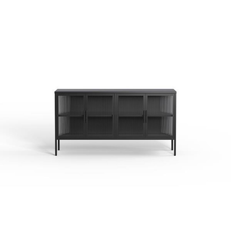 Nextdeco έπιπλο TV-ντουλάπι, Υ80x150x35εκ., μαύρο μεταλ. με 4 γυάλινες πόρτες