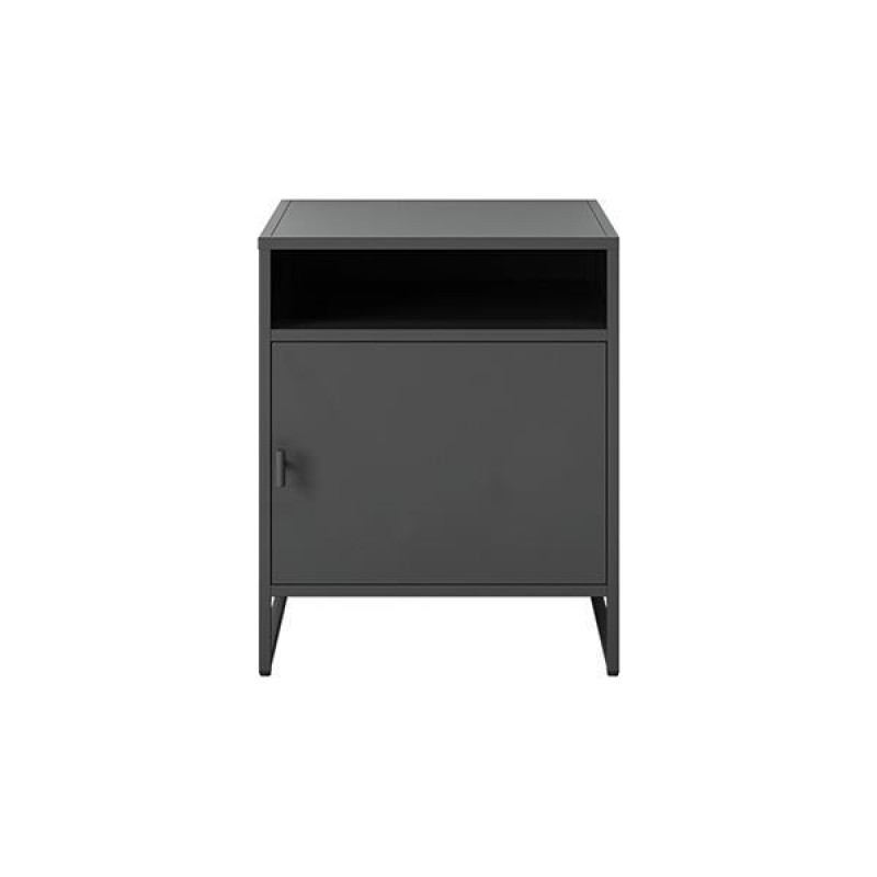 Nextdeco τραπεζάκι-κομοδίνο, Υ50x45x40εκ., μαύρο μεταλλικό με 1 ανοιχτό ράφι - 1 ντουλάπι