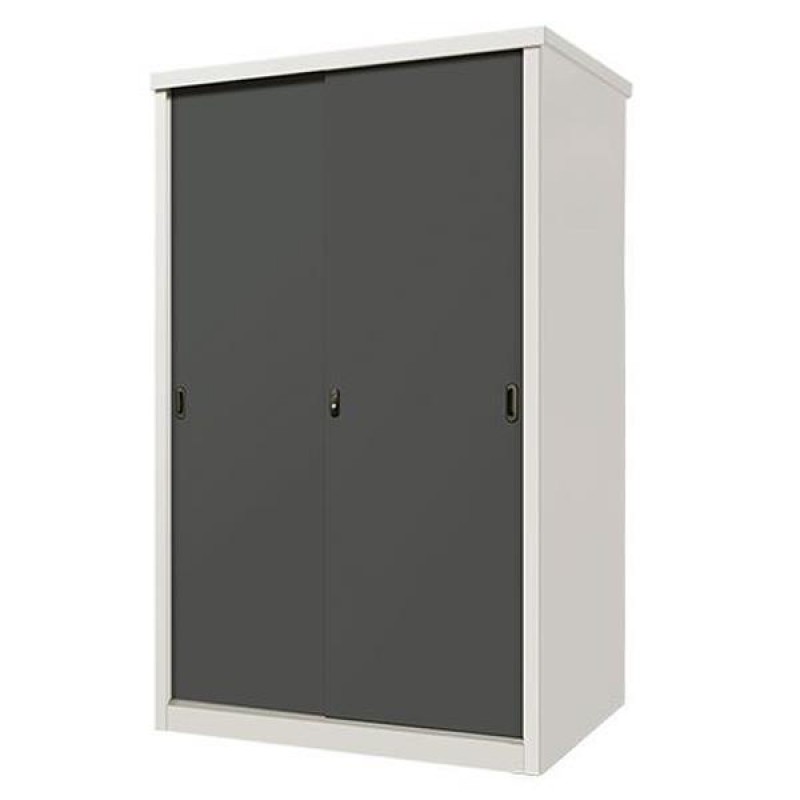 Nextdeco ντουλάπα-γίγας Υ186x156x88εκ, μεταλλική δίφυλλη, λευκή-γκρι με συρόμενες πόρτες και κλειδαριά