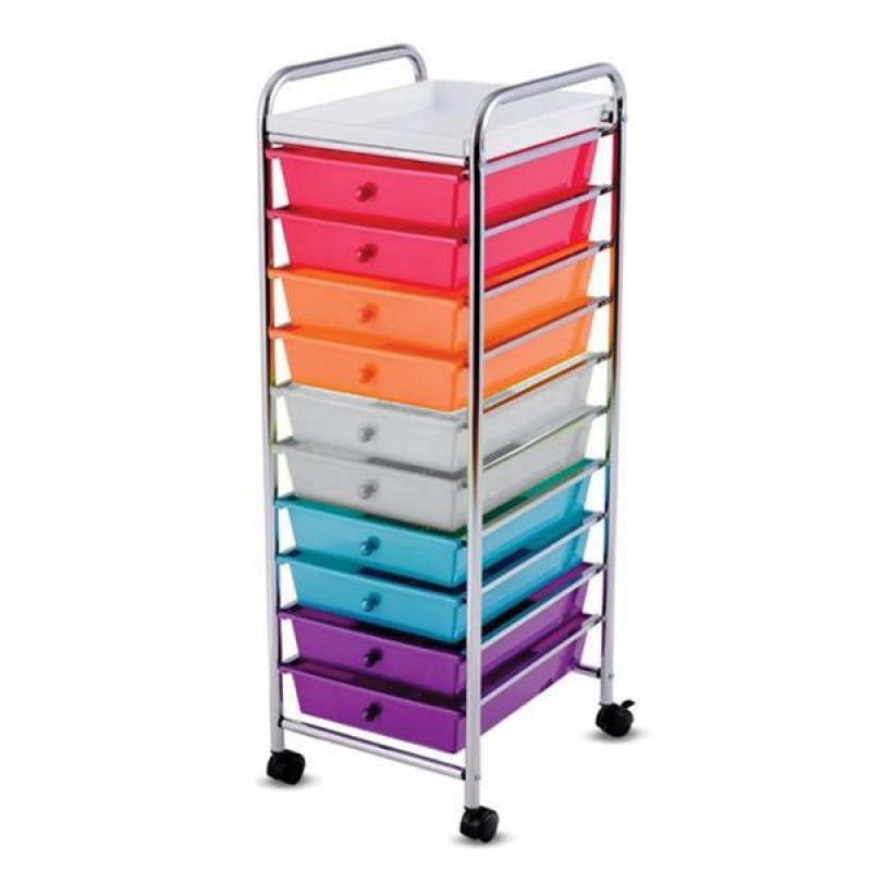 Τρόλεϊ οργάνωσης με 10  χρωματιστά συρτάρια Υ97x35x41εκ.