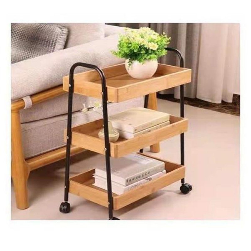 Τρόλεϊ 3 θέσεων με μεταλλικό σκελετό και δίσκους μπαμπού 49x28,5xY70εκ.