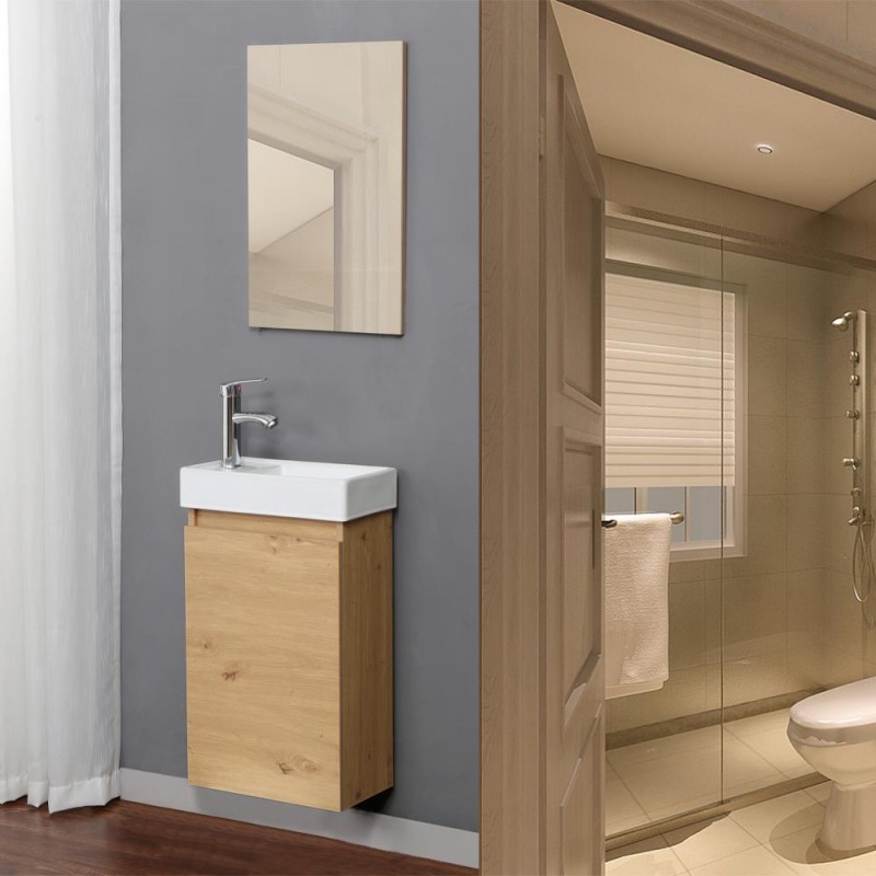 Σετ επίπλων μπάνιου Nextdeco: Ντουλάπι βάσης με νιπτήρα - καθρέφτη, Y60x38.5x21.2εκ. - Υ60x38.3εκ