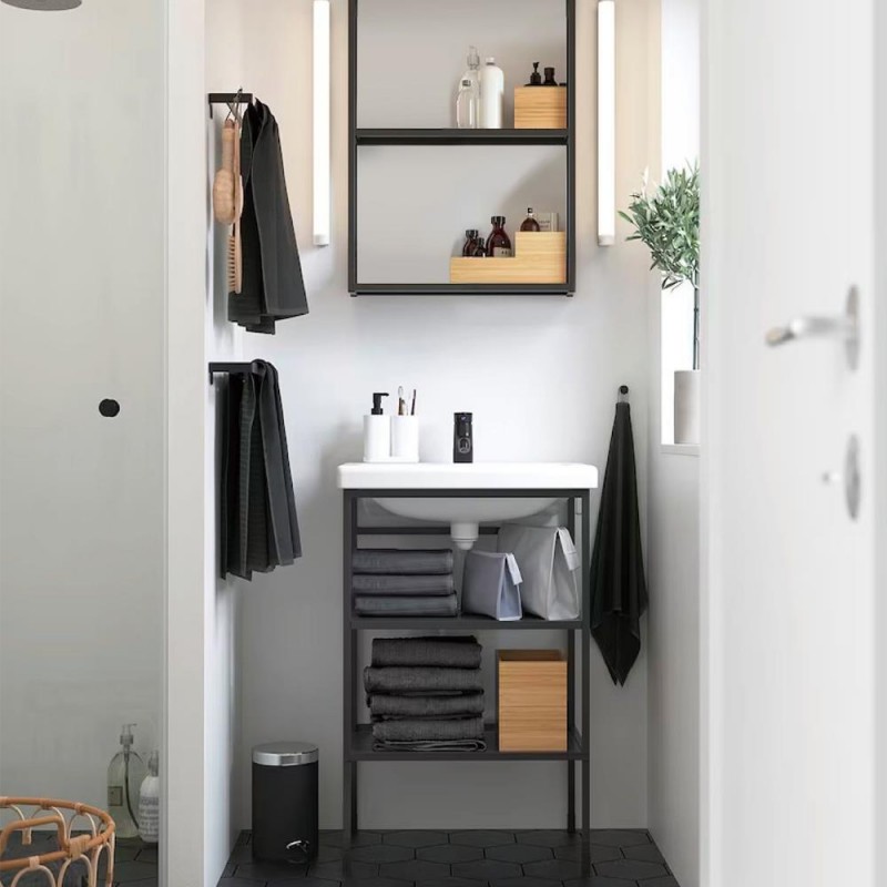 Σετ επίπλων μπάνιου Nextdeco: Ραφιέρα βάσης με νιπτήρα - ραφιέρα, Y80x50.5x39.5εκ. - Υ70x50.5x15εκ