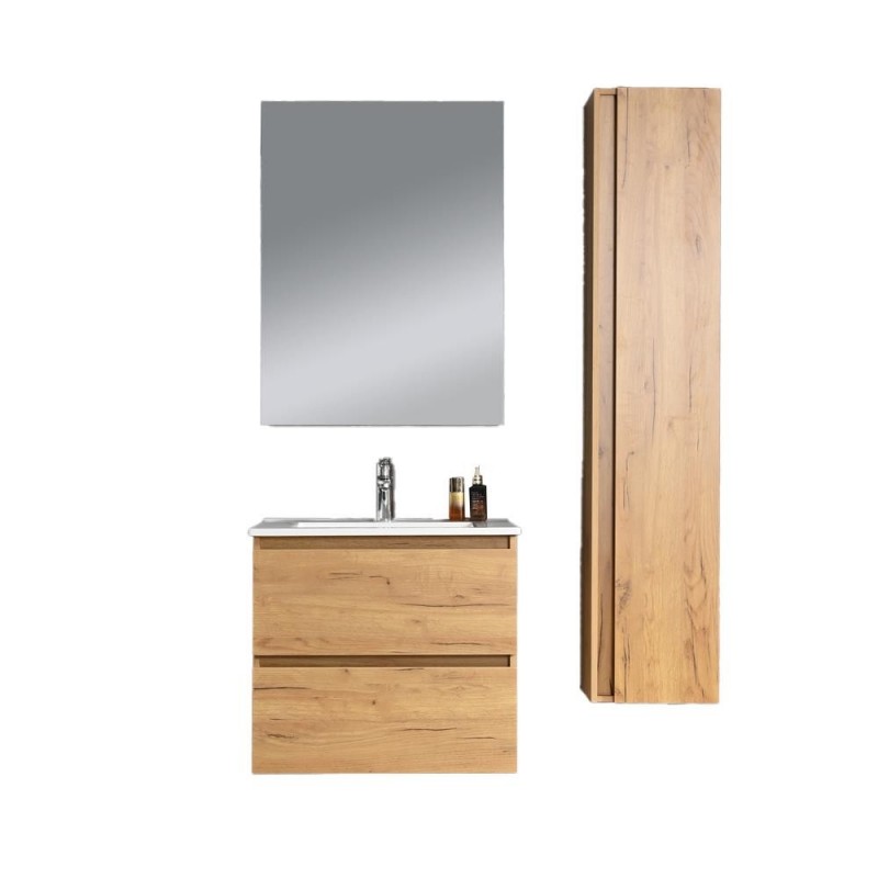 Σετ μπάνιου Nextdeco Avra wood με νιπτήρα καθρέφτη πλαινή στήλη ντουλάπι 60εκ.