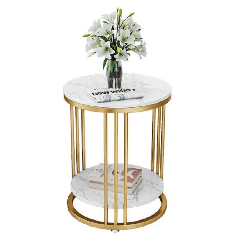 Τραπέζι - κομοδίνο μεταλ. στρογγυλό Υ60εκ. x Ø60 εκ. 2 επιπέδων χρυσό