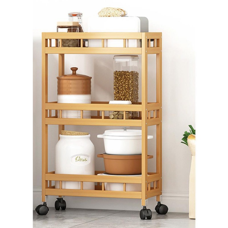 Τρολεϊ κουζίνας ξύλινo μπαμπού Nextdeco  με 3 επίπεδα Υ71x50x18εκ.