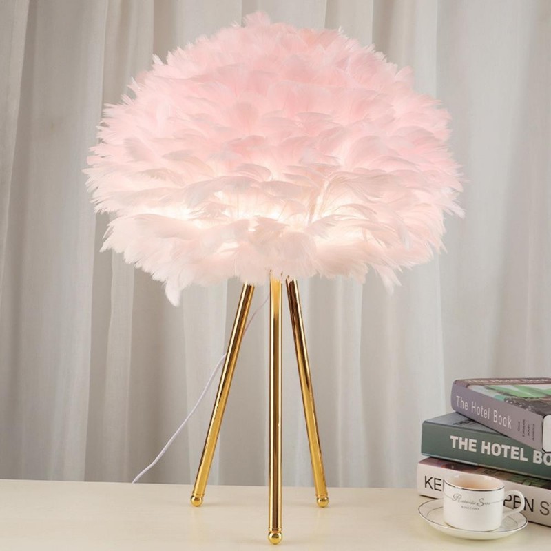 Φωτιστικό επιτραπέζιο με φτερά ροζ και μεταλλική βάση Υ47xØ30εκ.