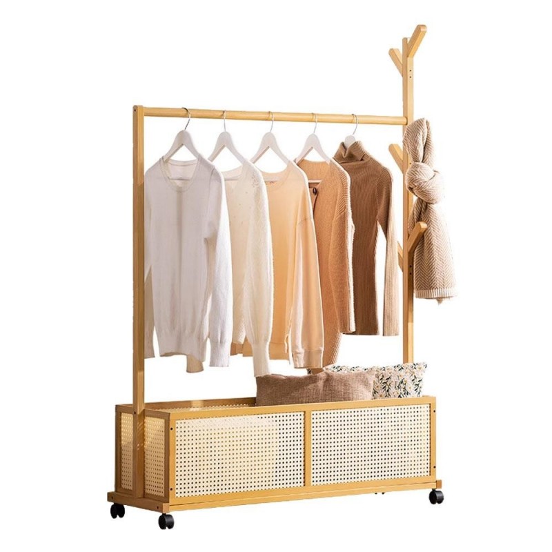 Κρεμάστρα ράγα οργάνωσης ρούχων με ρόδες Nextdeco μπαμπού Υ152x100x34εκ