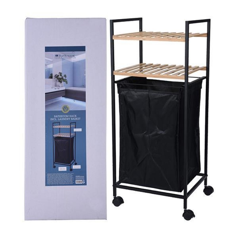 Ραφιέρα από bamboo με 2 ράφια και καλάθι 40lt Y89,5x38x32,5εκ.