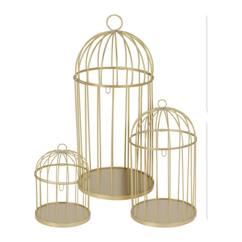 Σετ 3 διακοσμητικά κλουβιά μεταλλικά σε χρυσό χρώμα