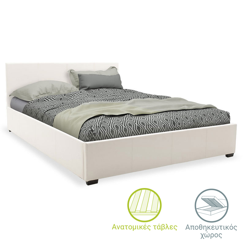 Κρεβάτι Norse Pakoworld Pu Λευκό Με Αποθηκευτικό Χώρο 160X200Εκ
