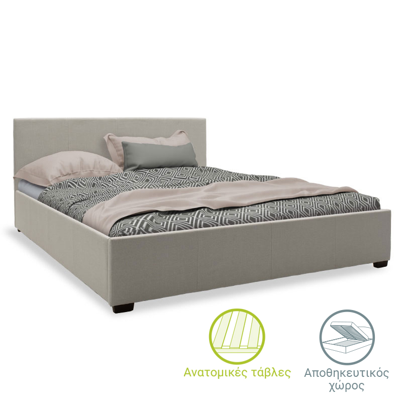 Κρεβάτι Norse Pakoworld Ύφασμα Γκρι Με Αποθηκευτικό Χώρο 160X200Εκ