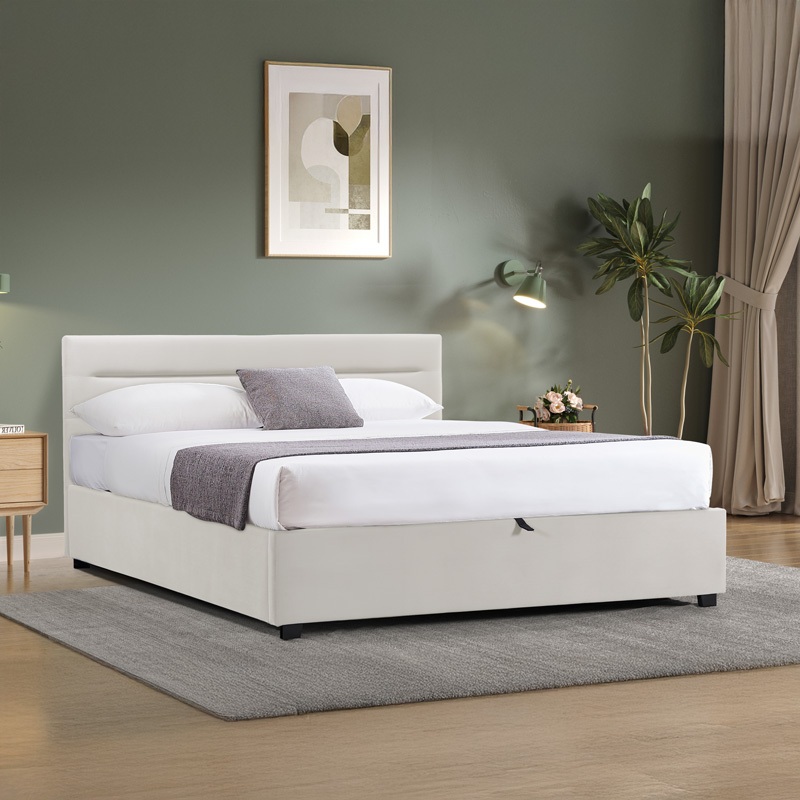 Κρεβάτι Molito Pakoworld Βελούδο Σε Εκρού Απόχρωση Με Αποθηκευτικό Χώρο150X200Εκ