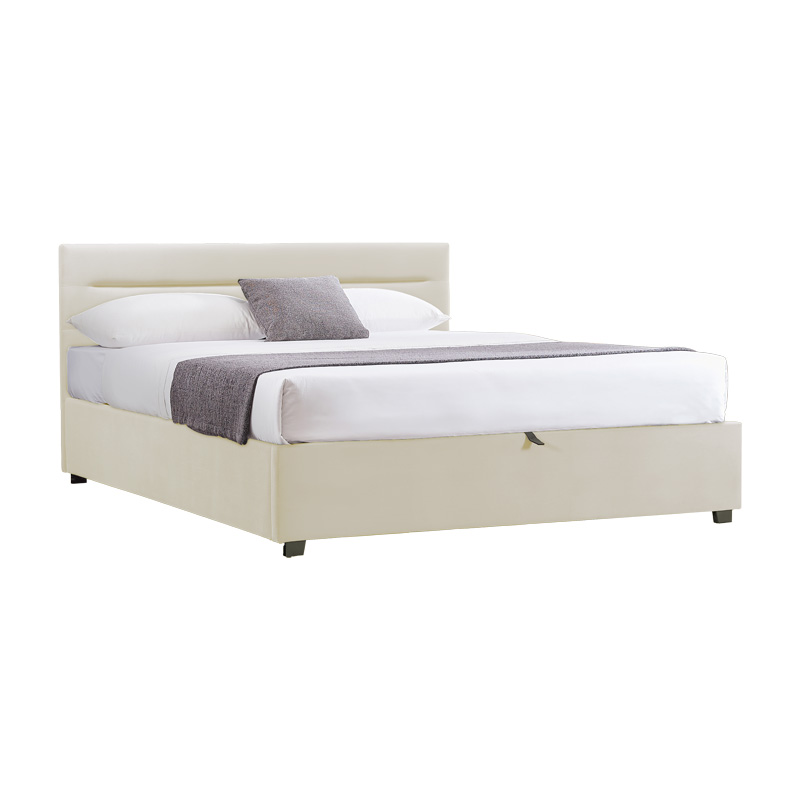 Κρεβάτι Molito Pakoworld Βελούδο Σε Εκρού Απόχρωση Με Αποθηκευτικό Χώρο150X200Εκ