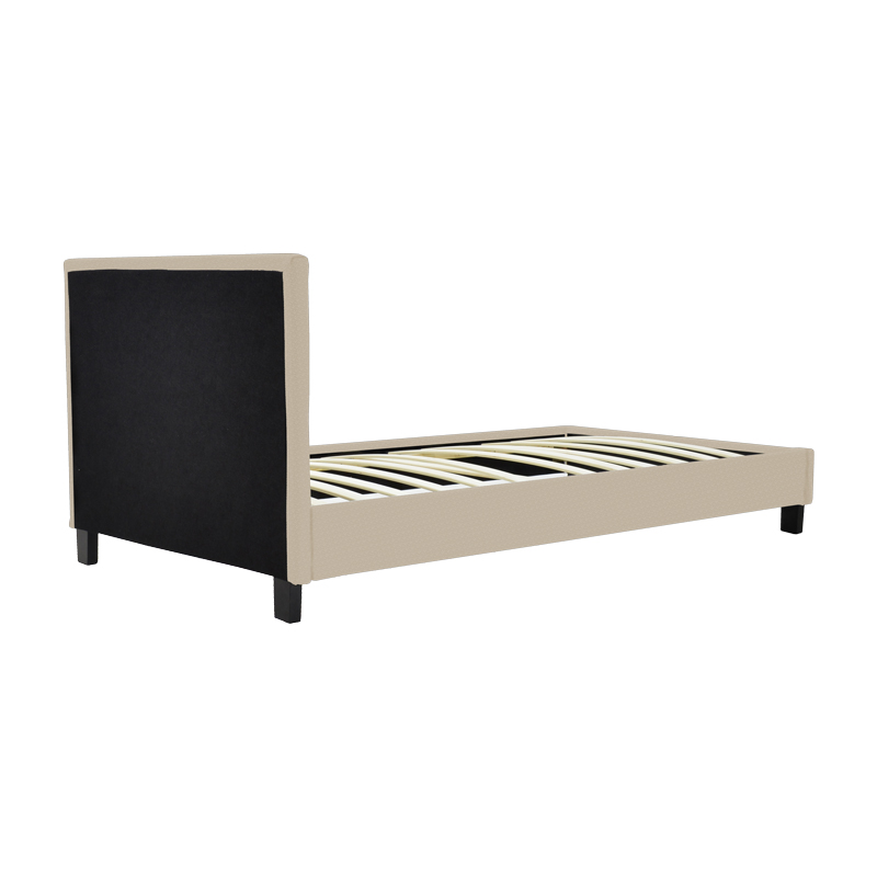 Κρεβάτι Nevil Pakoworld Ύφασμα Εκρού Με Ξύλινο Μαύρο Πόδι 90X190Εκ