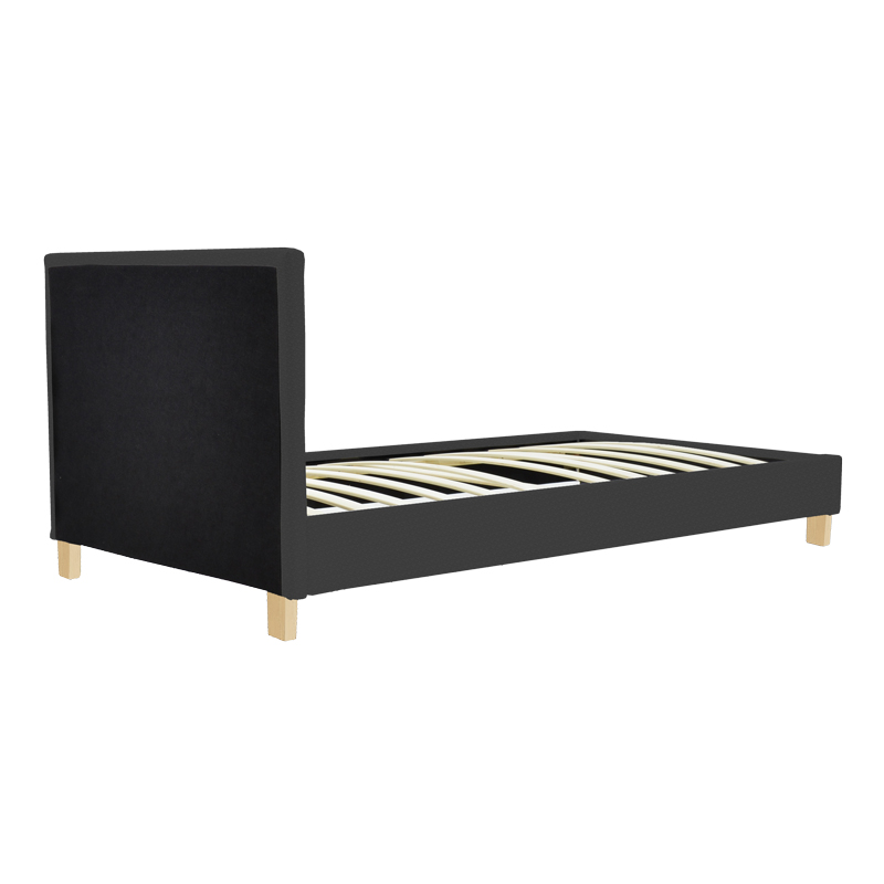 Κρεβάτι Nevil Pakoworld Ύφασμα Ανθρακί Με Ξύλινο Πόδι Σε Φυσική Απόχρωση 100X200Εκ