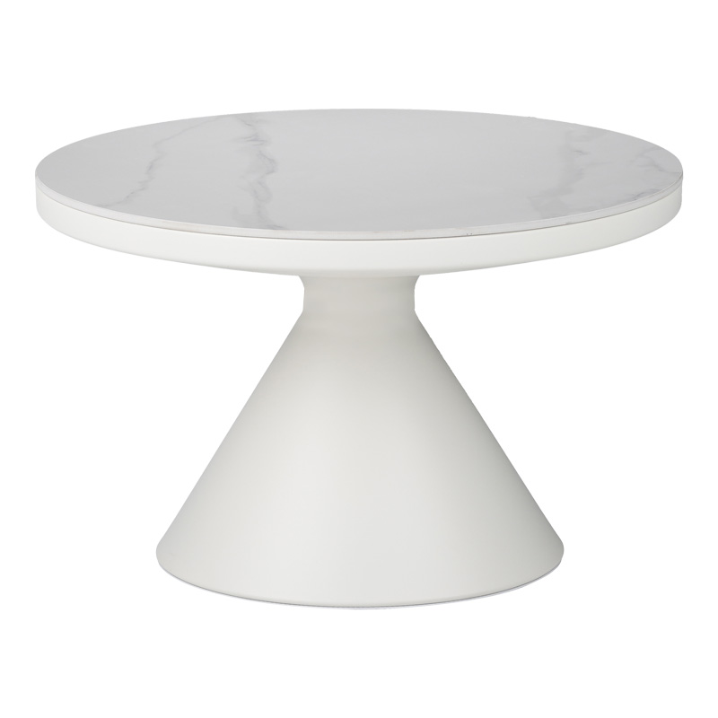 Τραπέζι Σαλονιού Coozlin Inart Sintered Stone Σε Απόχρωση Λευκό Μαρμάρου Με Λευκό Μέταλλο Φ70X40Εκ