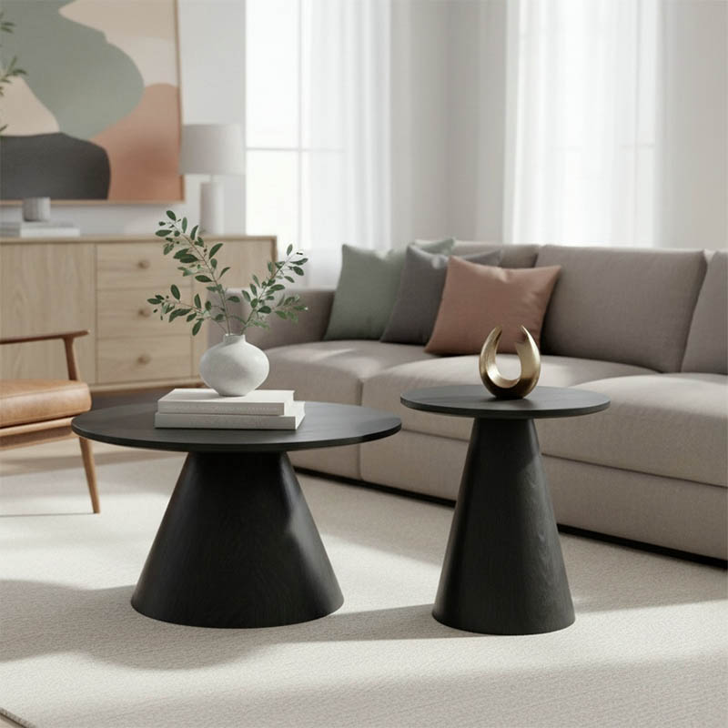 Tραπέζια Σαλονιού Donda Pakoworld Mdf-Μέταλλο Σετ 2Τεμ. Μαύρο