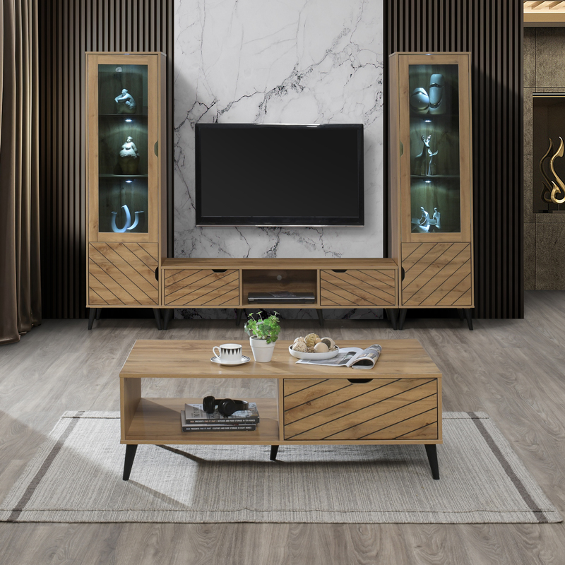 Έπιπλο Τηλεόρασης Thelma Pakoworld Oak Μελαμίνης 150X40X41.6Εκ