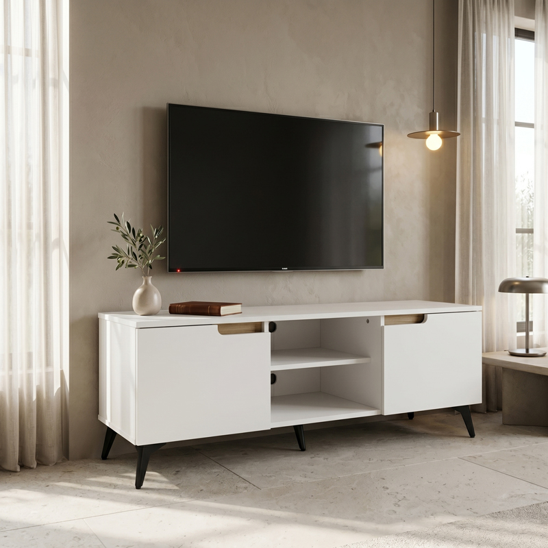 Έπιπλο Τηλεόρασης Kemvio Pakoworld  Sonoma-Λευκό 120X38X44Εκ