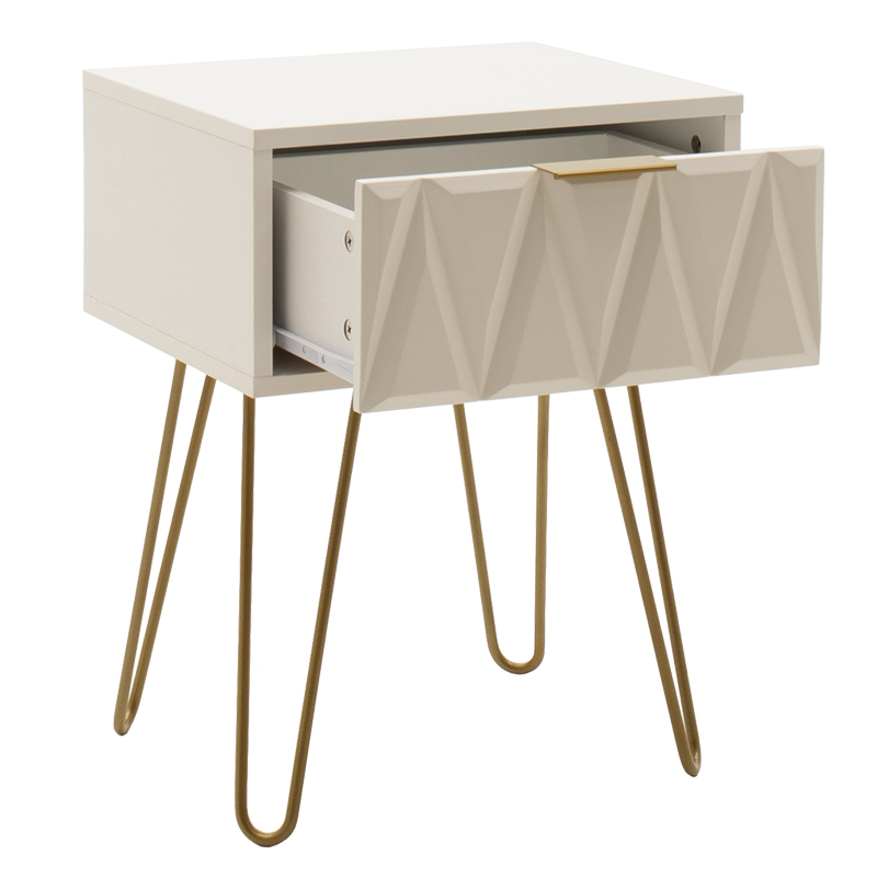 Κομοδίνο Isla Pakoworld Χρώμα Λευκό Painting-Χρυσό 42X35X55Εκ