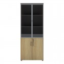 Ντουλάπα Γραφείου Επαγγελματική Με Γυάλινες Πόρτες Lotus Pakoworld Σε Φυσική-Ανθρακί Απόχρωση 80X40X200Εκ