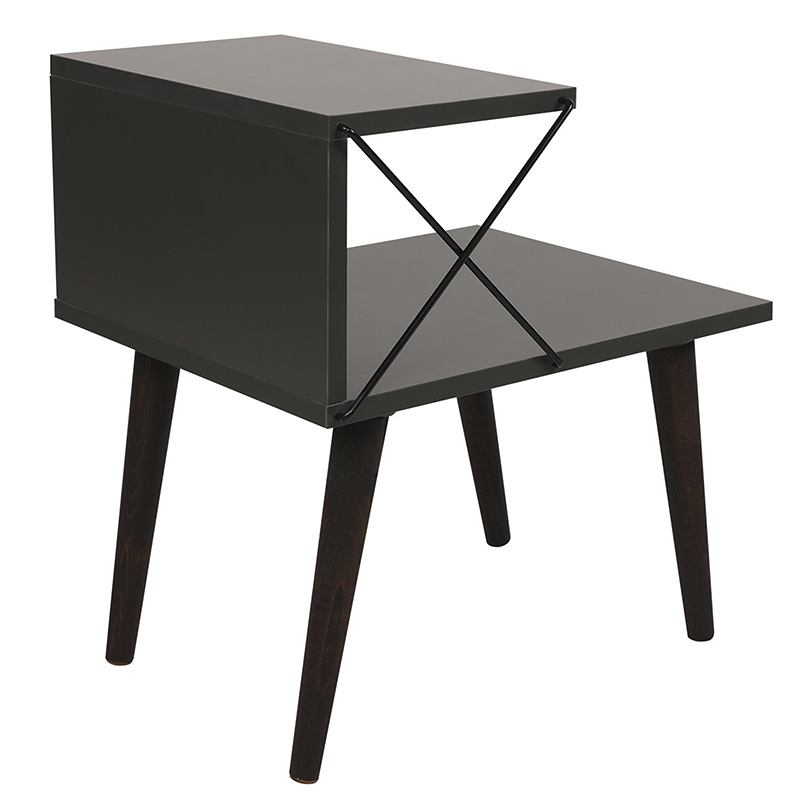 Βοηθητικό Τραπέζι-Κομοδίνο Gather Pakoworld Ανθρακί-Καρυδί 50X40X55Εκ