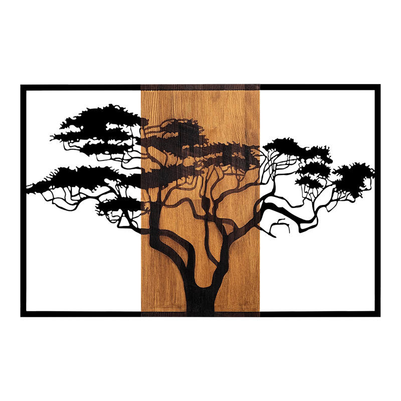 Διακοσμητικό Τοίχου Leroun Pakoworld Ξύλο Πεύκου Σε Φυσική Απόχρωση Με Μαύρο Μέταλλο 90X3X58Εκ