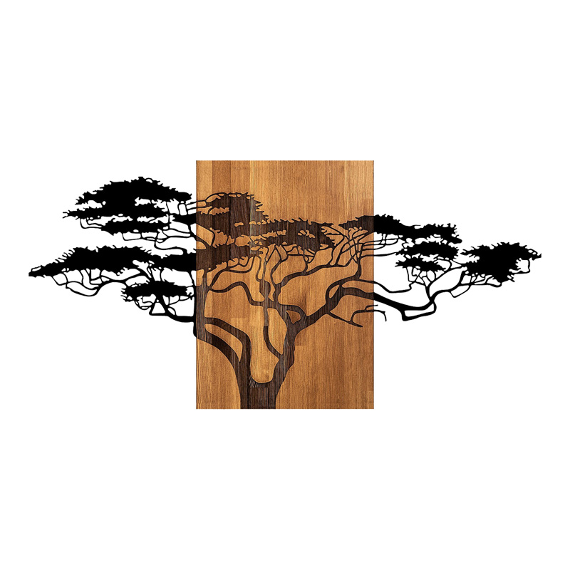 Διακοσμητικό Τοίχου Efren Pakoworld Ξύλο Πεύκου Σε Φυσική Απόχρωση Με Μαύρο Μέταλλο 144X3X70Εκ