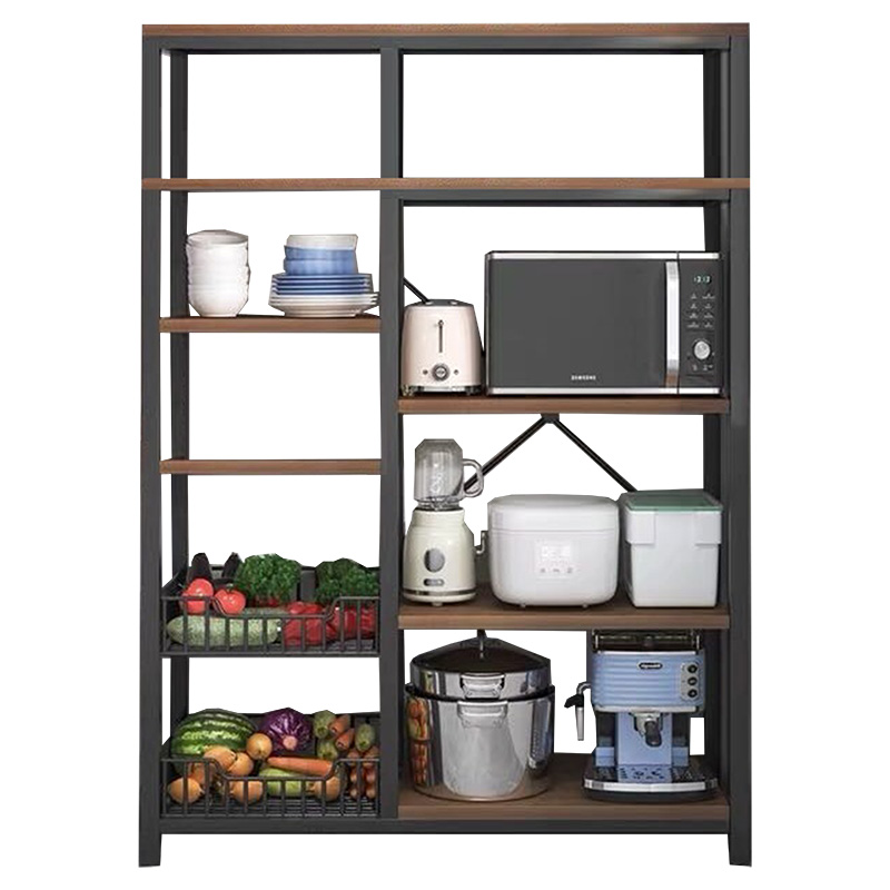 Ραφιέρα Επιδαπέδια Leena Pakoworld Μέταλλο Dark Oak-Μαύρο 80X30X142Εκ