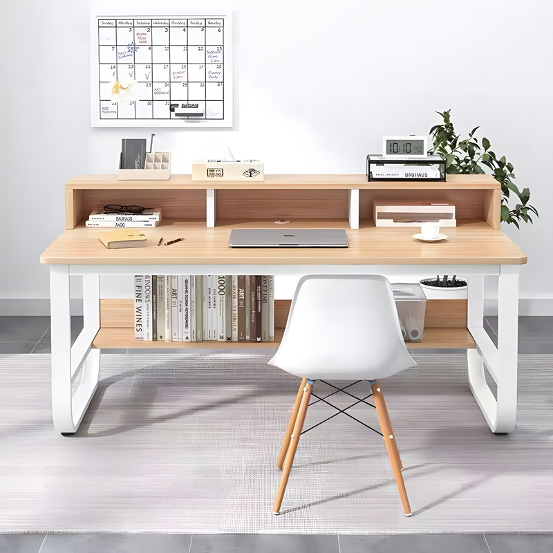 Γραφείο Εργασίας Evrepy Pakoworld Mdf Σε Oak Απόχρωση Με Λευκό Μέταλλο 100X60X73Εκ